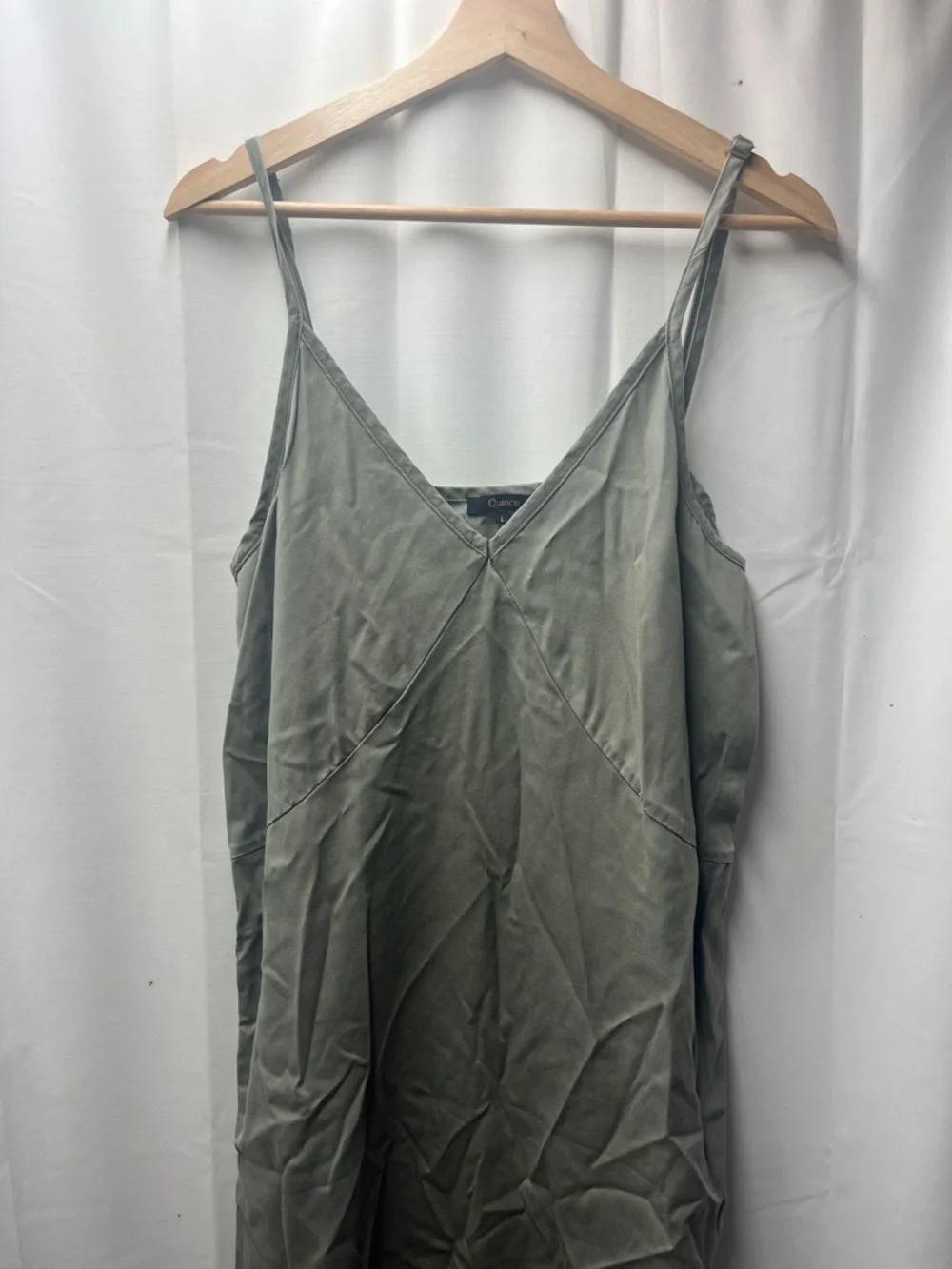 QUINCE Olive Green Vintage Wash Tencel  Adjustable Strap Slip Maxi Dress- L - Picture 3 of 6